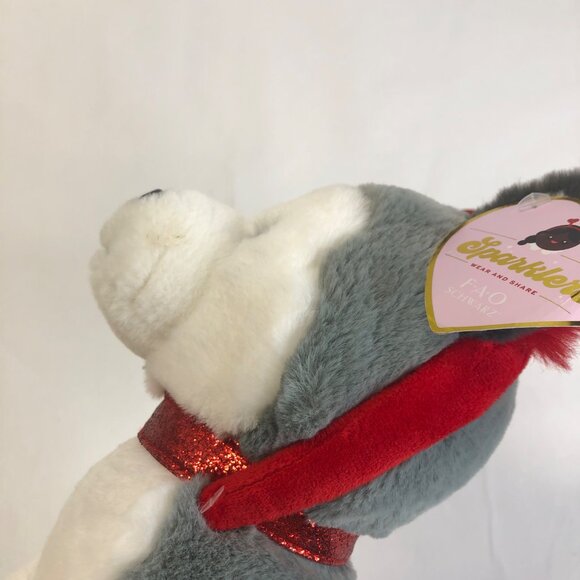 FAO Schwarz 12" Sparkles Plush Husky with Red Heart Boppers New with Tags - Picture 8 of 13